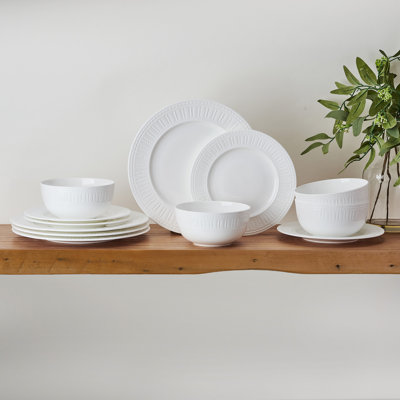 Mikasa Miles 12-Piece Bone China Dinnerware Set, Service for 4