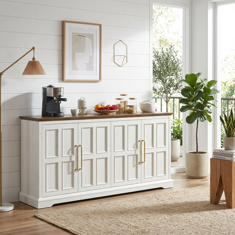 Buffet Bargamin Farmhouse avec portes surélevées et rangement, Blanc rustique