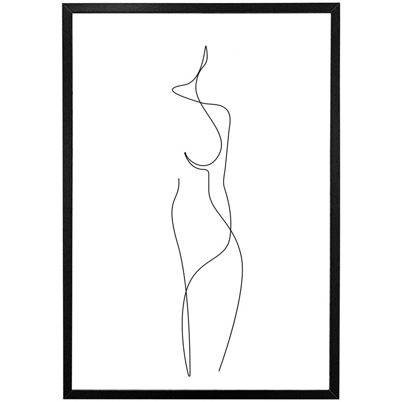 Atcliffe Line Art Drawing Of Woman - Single Picture Frame Print, Black Framed, 114cm H x 76cm W x 4cm D