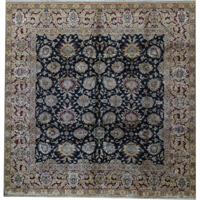 Hand-Knotted High-Quality Black Square Area Rug