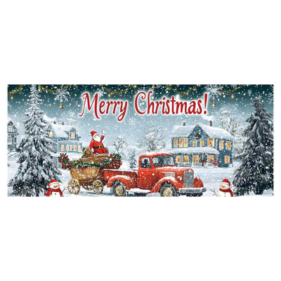 Merry Christmas Garage Door Cover 6x13 Ft, White Banner With Magnetic Hooks & Elastic Cord, Holiday Decor For 2 Car Garage