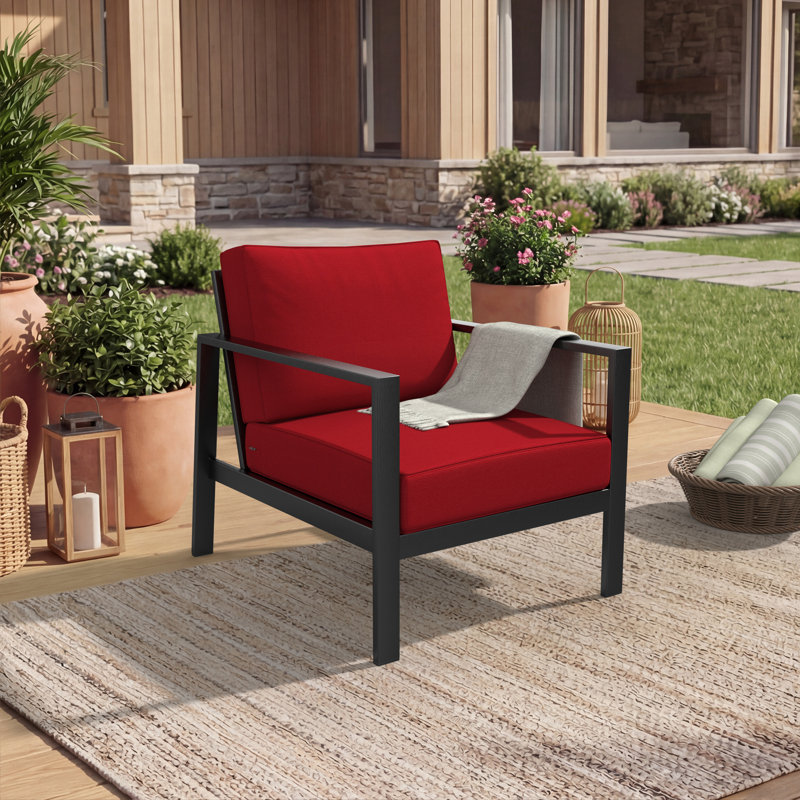 Coussin de chaise d'extérieur à assise profonde Donnely Sunbrella®, 23 po x 25 po, Toile Sunbrella® rouge Jockey