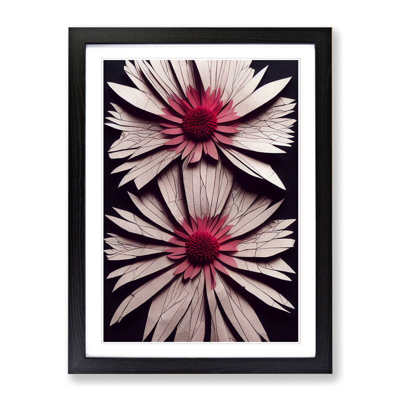 Chrysanthemum Flower Torn Paper - Single Picture Frame Print, Black Framed, 46cm H x 34cm W