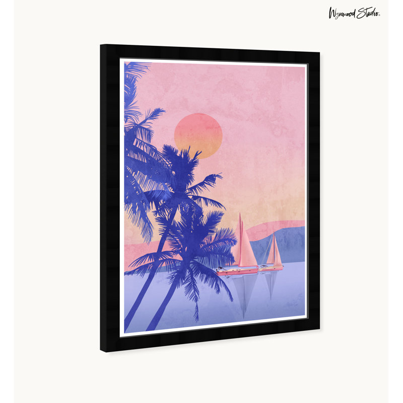 Coral Coastal Sailing Print in Black Satin Frame, 21" x 15"