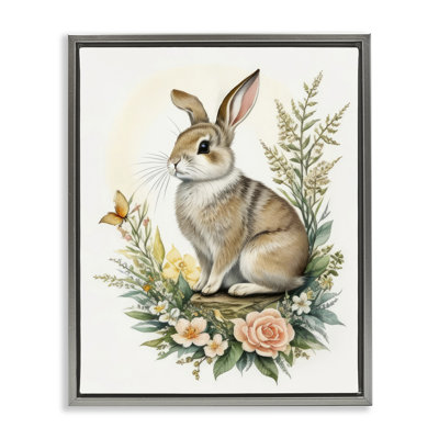 "Lapin parmi les fleurs", art mural encadré par Denise Dundon