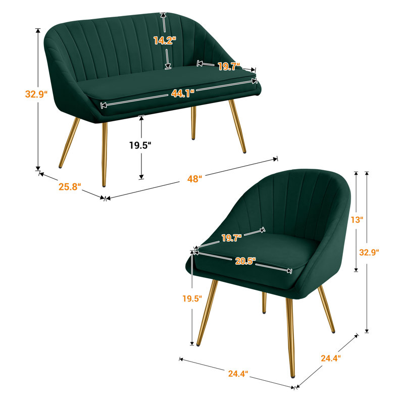 Ensemble de salon 3 pièces Tessi, Velours vert