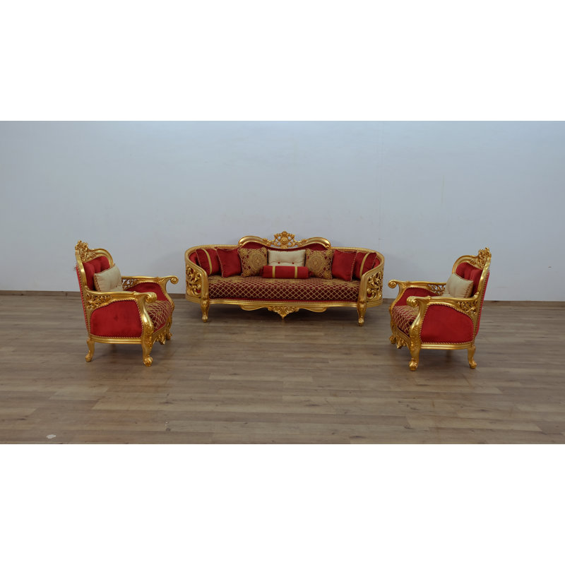 Velvet Sofa, Red/Gold Velvet