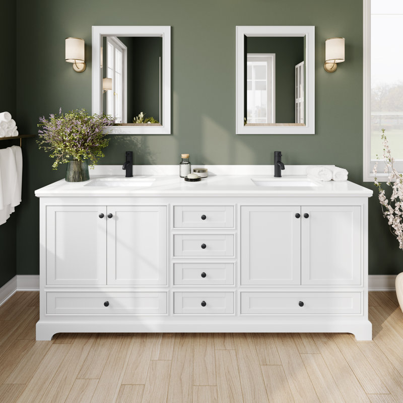 Deborah Double Bathroom Vanity with Quartz Top, White Quartz, White, Matte Black
