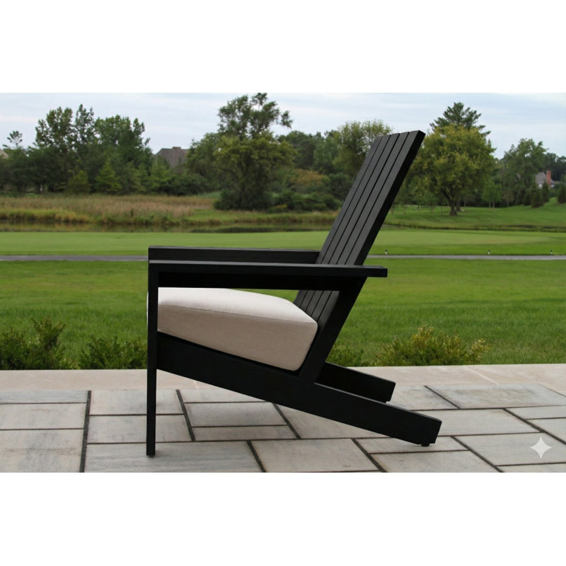 Rhys Black Aluminum Adirondack With Sunbrella Cushion, Black