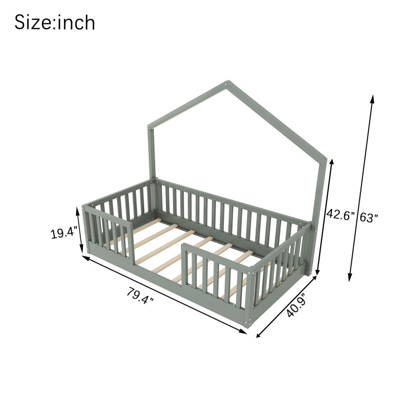 Lit simple en bois Montessori, gris, Simple