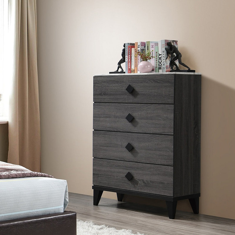 Meuble de chambre à coucher moderne 1 pièce avec commode à tiroirs et 4 tiroirs avec plateau en faux marbre