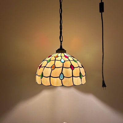 Brookmere Tiffany Pendant Lighting Plug in Gold Stained Glass Crystal Beans LED Bulb 12”W*12”D*60”H