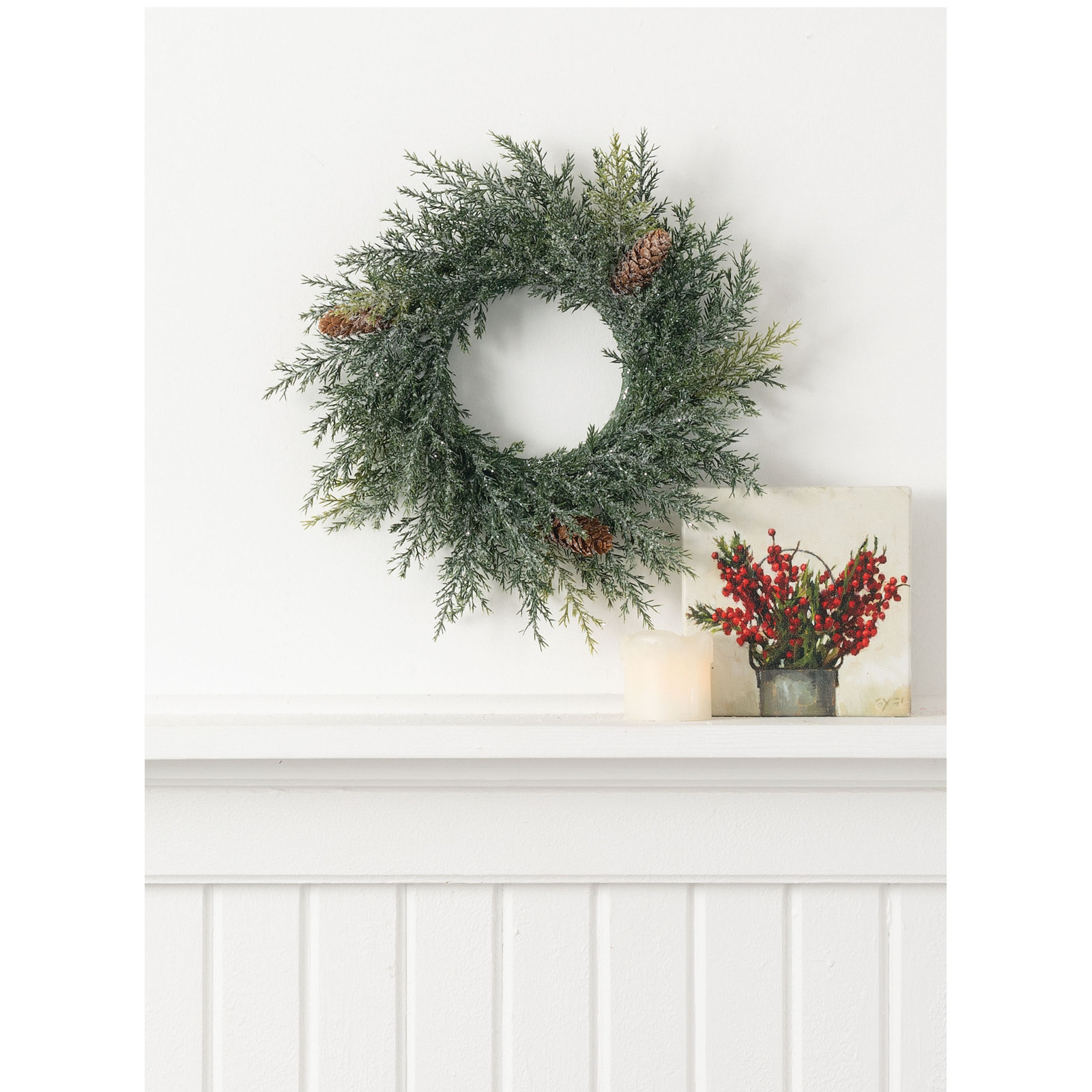 12" Artificial Frosted Arborvitae Wreath