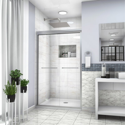 Paroi de douche coulissante l 48 po x H 76 po semi-sans cadre, 5/8 po (8 mm), argent brossé