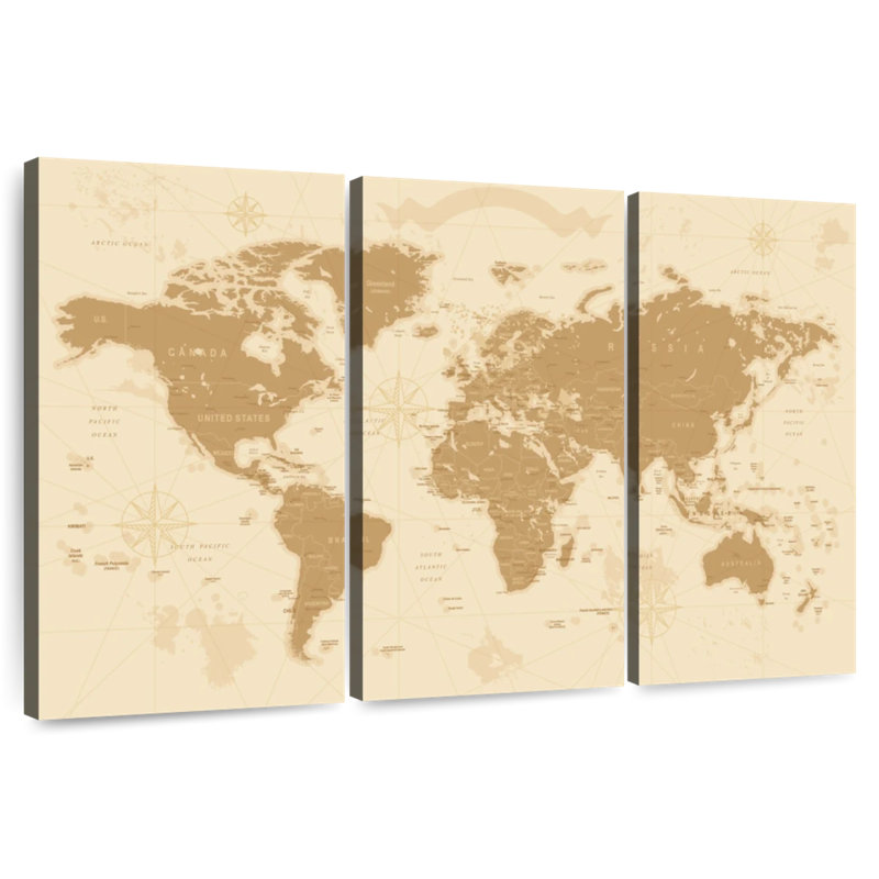 'Amber World Map, 48" H x 74" W