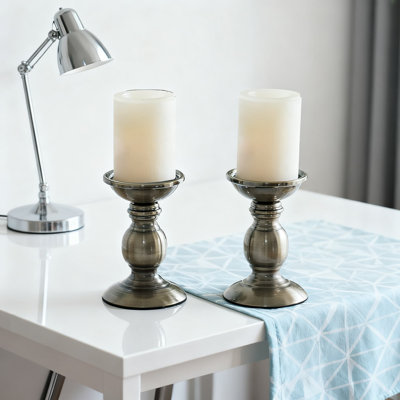 2-Pack Pillar Candle Holders For 3-Inch Candles, Iron Metal Candlesticks With Heavy Base For Stability, Decorative Centerpiece For Wedding, Home, Party, And Spa Decor