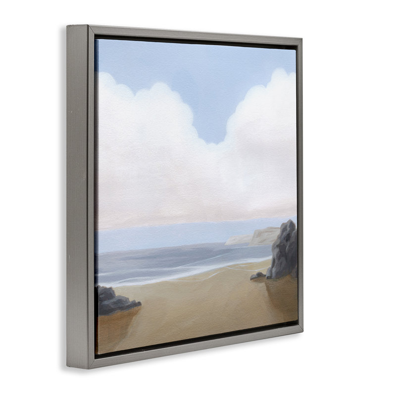 «Soft Clouds Over Beach», art mural encadré par Melissa Wang, Cadre flottant gris lustré, H 25 po x l 25 po