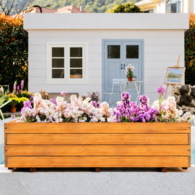 Solid Fir Rectangular Planter Box with Liner and Drainage Holes