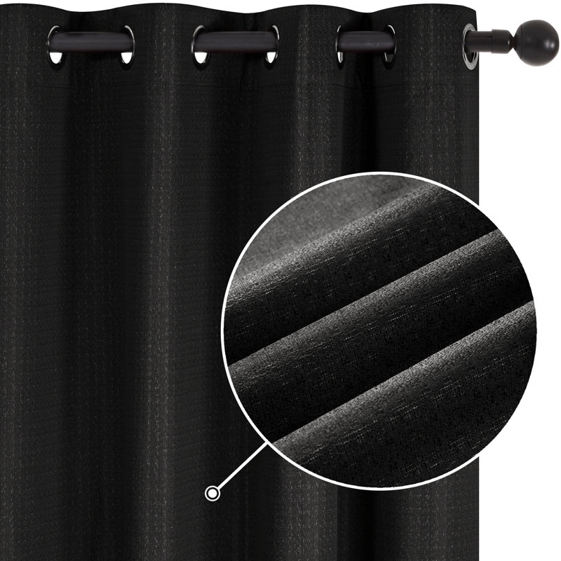 Lompoc 100 Percent Blackout Light Weight Curtain Panels, Black, 52" W x 72" L