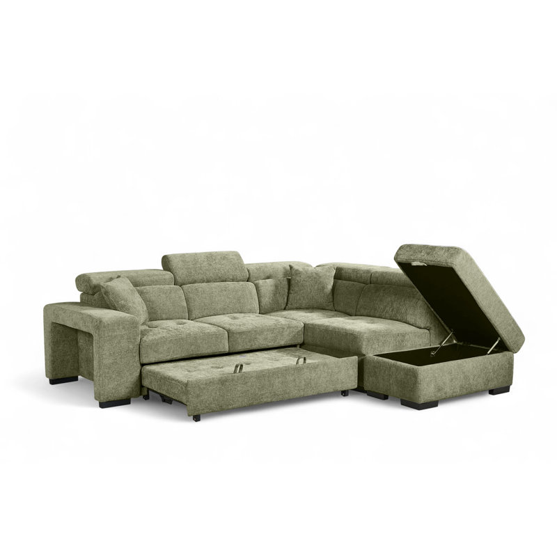 4 Seater Corner Sofa , Right Hand Facing, Green Chenille