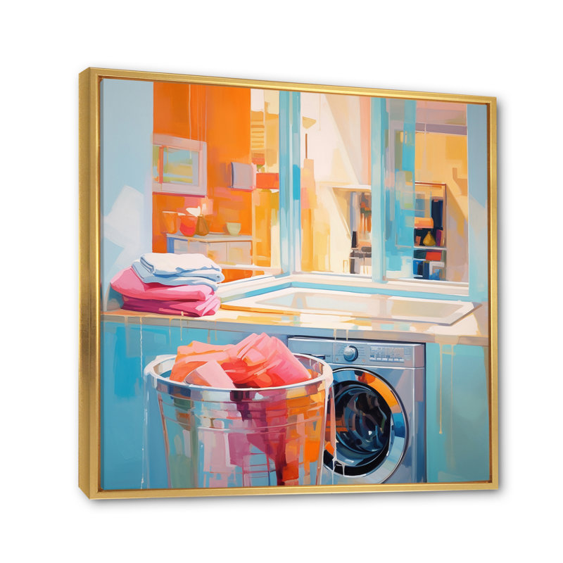 Blanchisserie, "Abstract Reflections I" sur toile, H 30 po x l 30 po x P 1 po, Cadre flottant doré