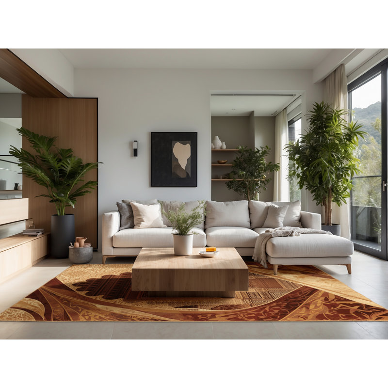 Tapis oriental moelleux et moelleux de style oriental ornemental en brun - reliure brun clair, 7 x 9