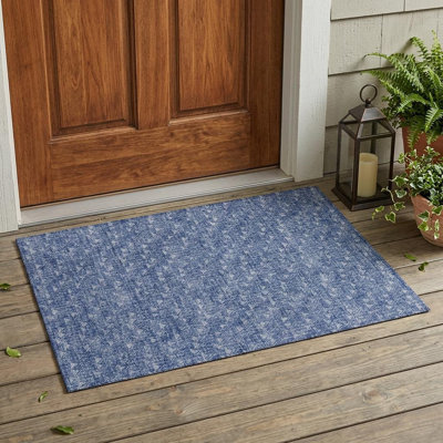 2' X 3' Navy Blue Geometric Washable Non Skid Indoor Outdoor Area Rug