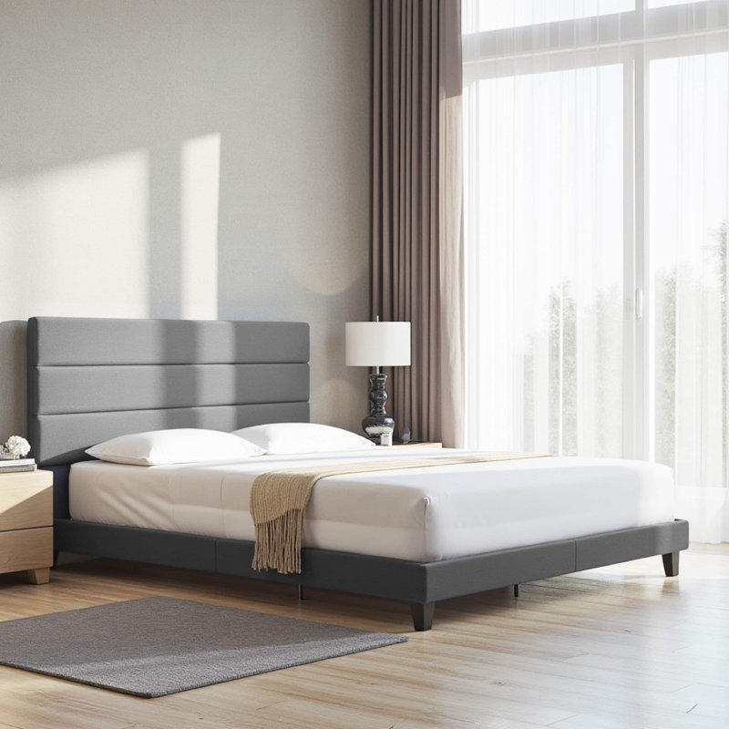 Lit plateforme tapissier Nestl, Complète , gris