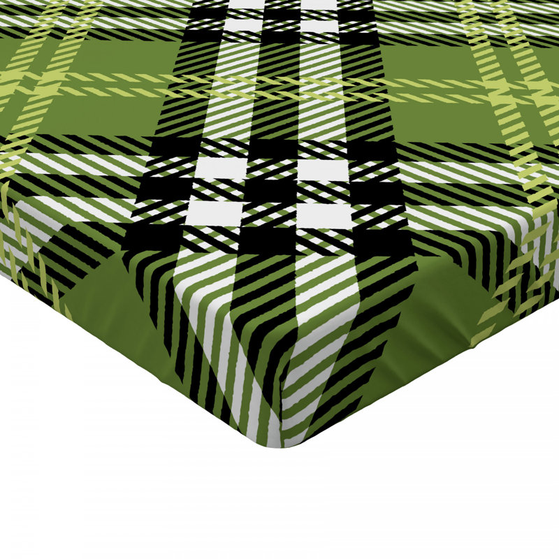 Microfiber Plaid Fitted Sheet, Full Fitted Sheet, Green/Black Plaid 2