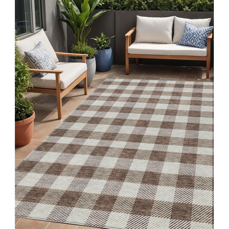 Tapis d'intérieur lavable à carreaux brun 5 pi x 8 pi