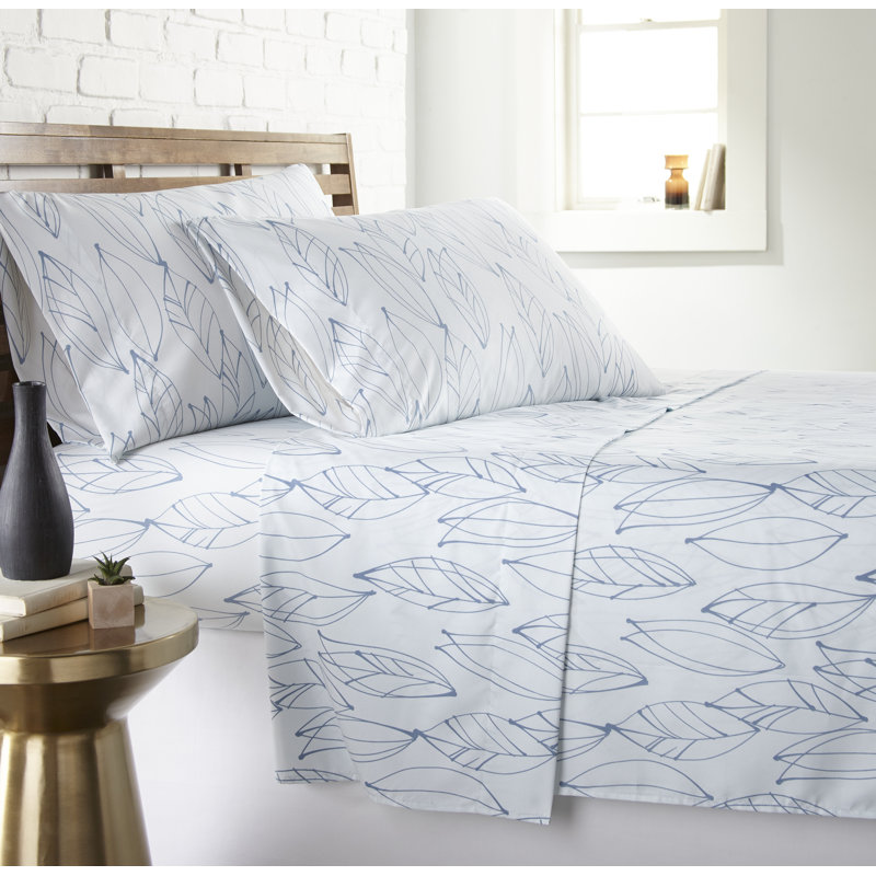Ensemble de draps en microfibre Vilano Choice, Blanc / bleu, Drap pour lit double + drap-housse + 2 taies d'ore
