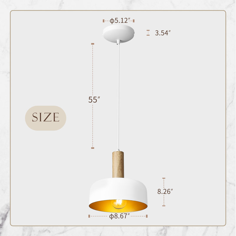Luminaire suspendu simple à 1 lumière Laytin, Blanc