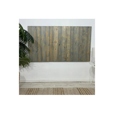 Canyon River Bluish-Gray Finish Solid Wood Headboard with Smooth Natural Wood Grain, Handcrafted Wall-Mounted Panels, Coastal Modern Bedroom Décor