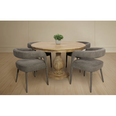 Ensemble de salle à manger rond 48 po avec 4 chaises Galway en tissu de lin moderne Jenna