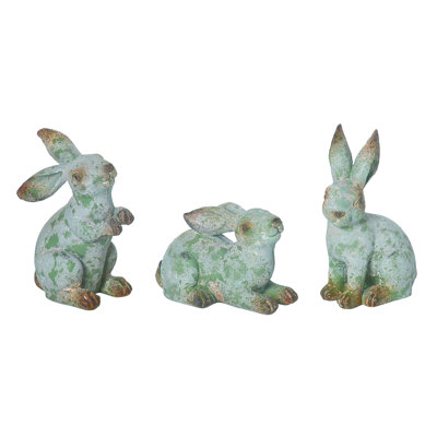 Mini Resin Rustic Rabbit Figurines Set of 3 Spring Home Decorations