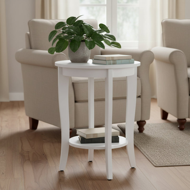 Table de bout ronde Heritage avec tablette pour petits espaces de salon, Blanc