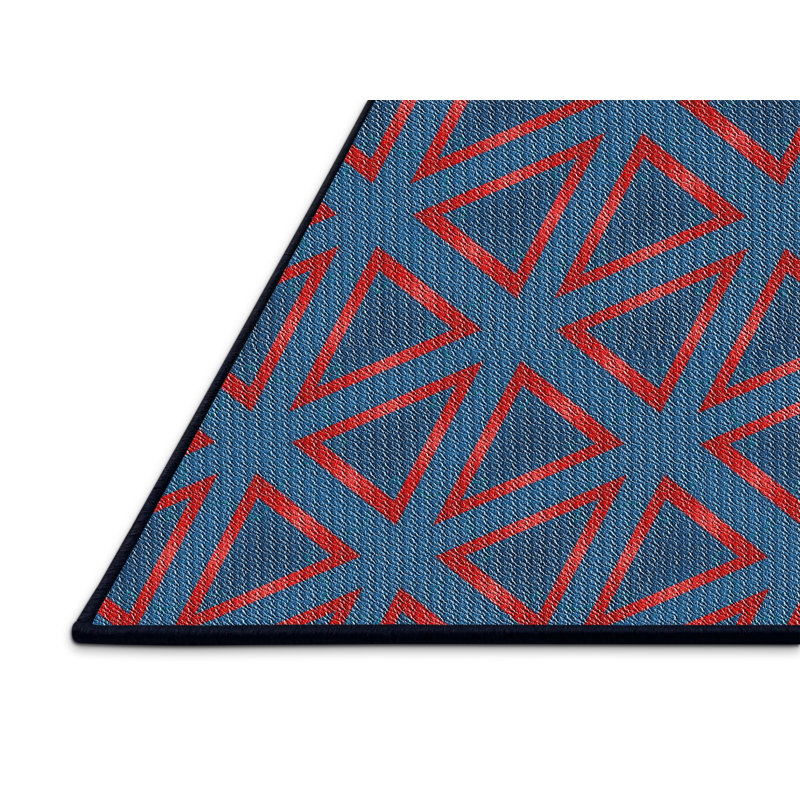 Tapis bleu/rouge à motifs, Rectangle 4 pi x 6 pi