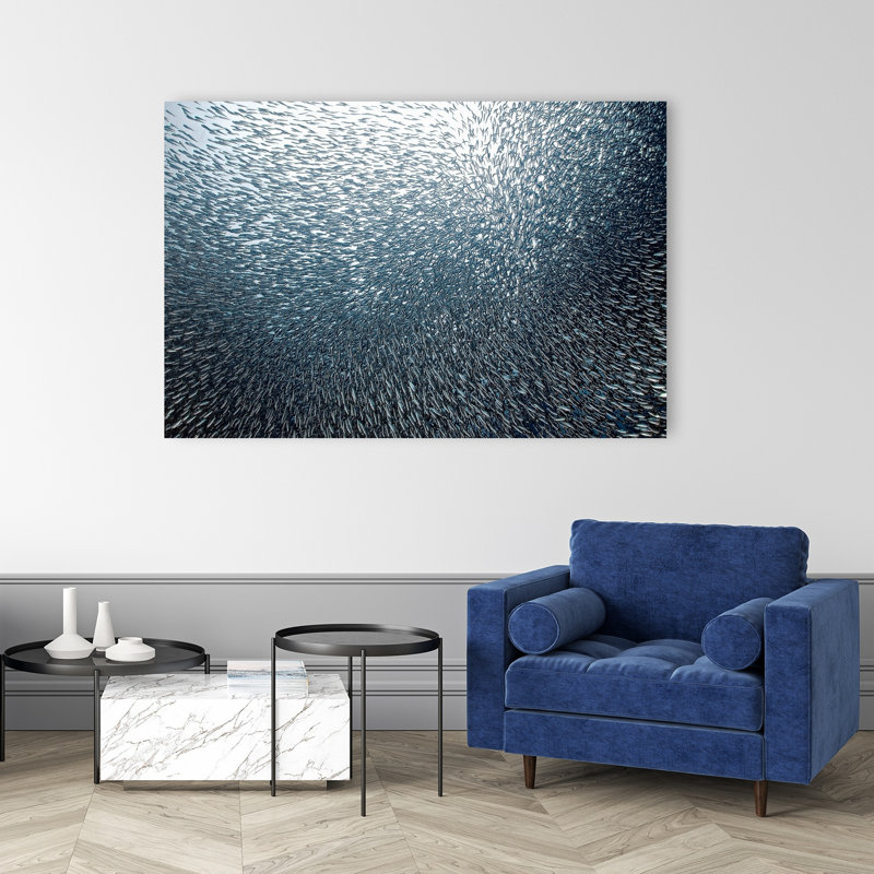 «Swirling Fish School Abstract Contemporary Fish Nature Ocean», reproduction d'art mural, H 40 po x l 60 po