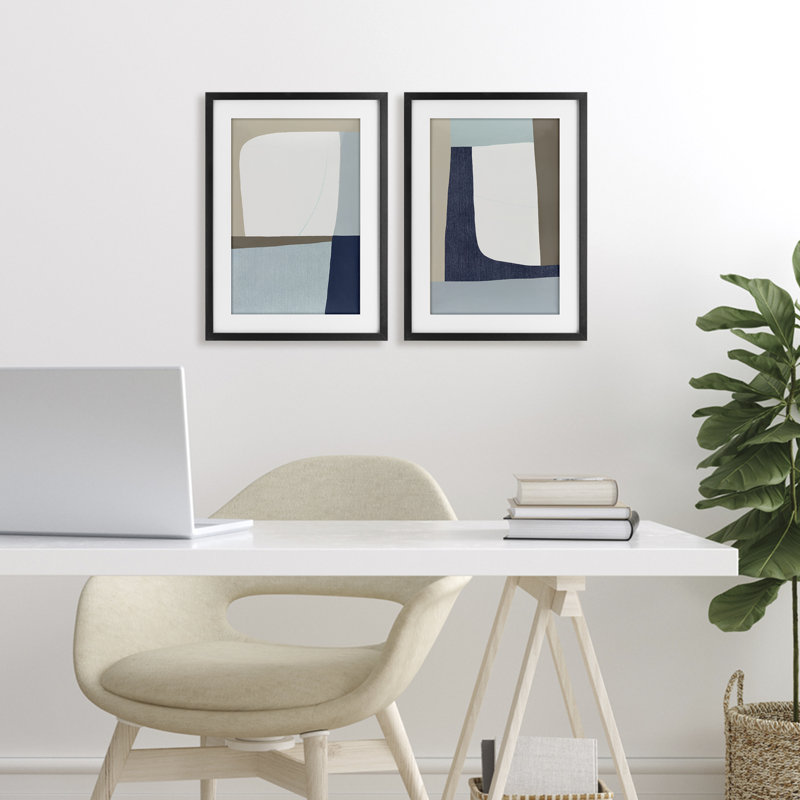 Ensemble de 2 impressions encadrées sous verre Minimal Natural Flow, design par Hannah Dawson, Cadre noir minuit