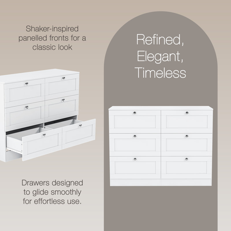 Tasneem 6 Drawer Chest of Drawers Bedroom Storage Unit Clothes Storage Cabinet Bedroom Living Room Hallway Furniture, White
