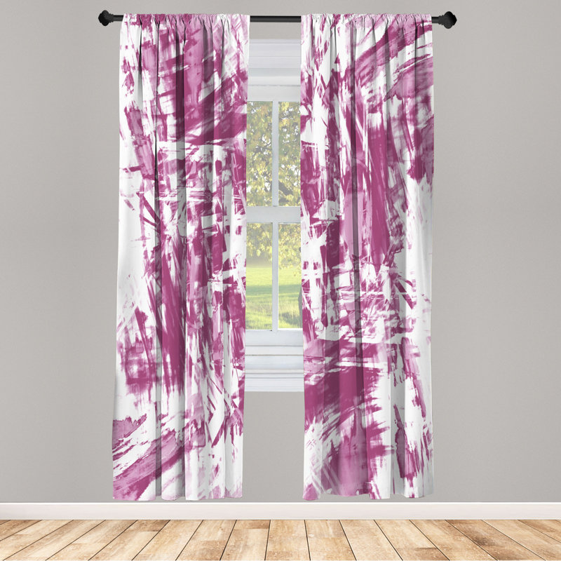 Microfiber Floral Semi-Sheer Rod Pocket Curtain Panels, 28" W x 63" L, Purple Pink