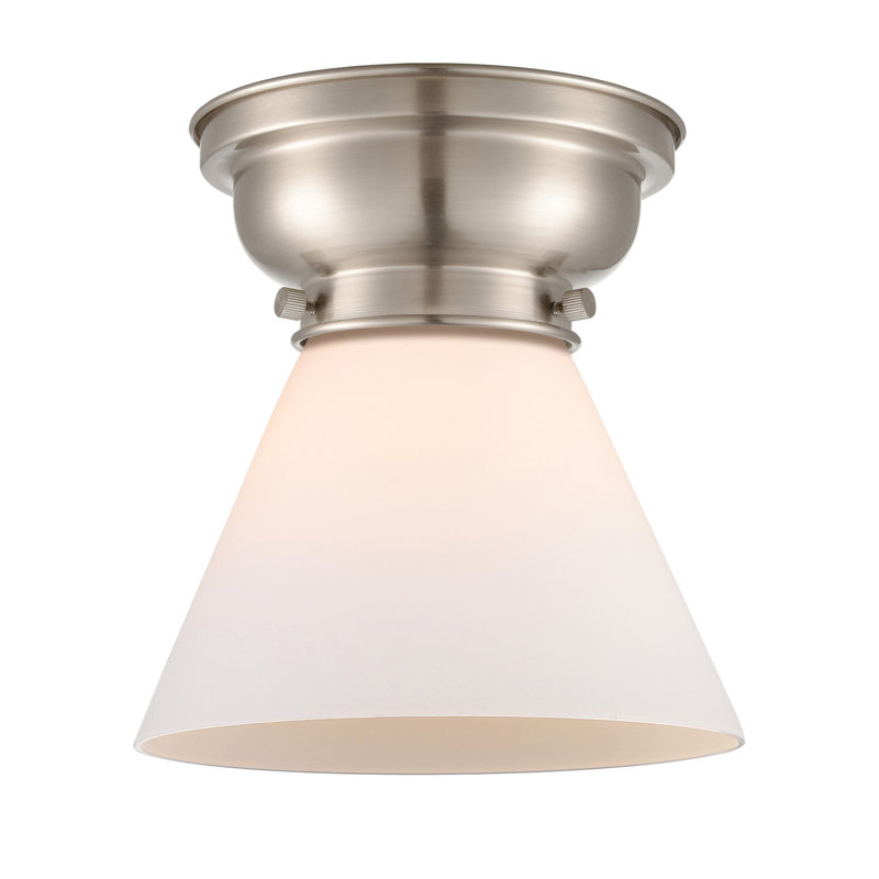 Aditi Cone 1 Light 8" Flush Mount, No Bulb Included, Matte White, Brushed Satin Nickel