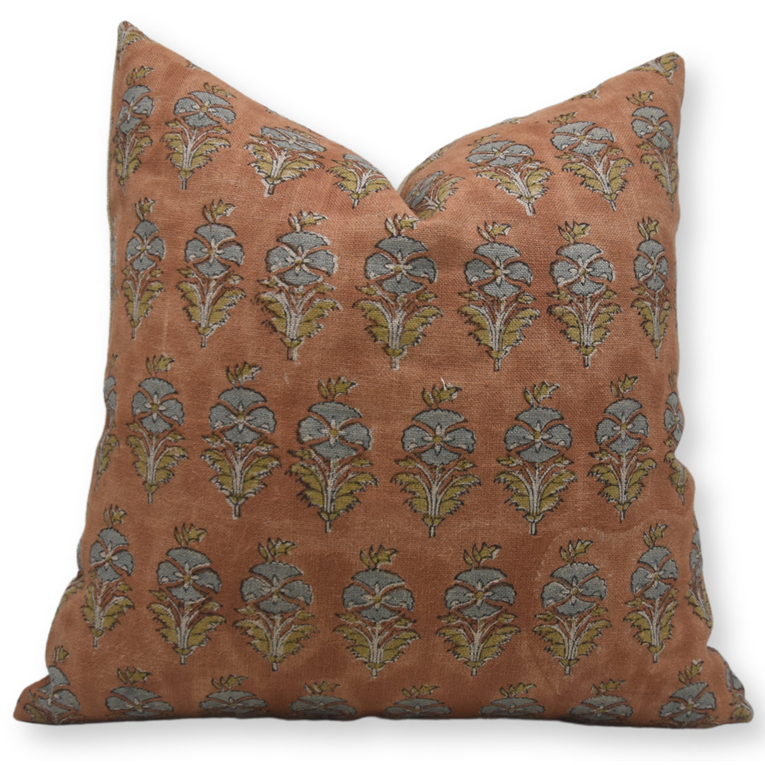 Fabritual Block Print Thick Linen  Throw Pillow Covers  (Mor Mukut, Rust)