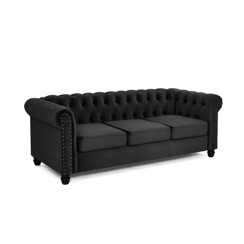 Chesterfield Sofa Black Velvet, 3, Black