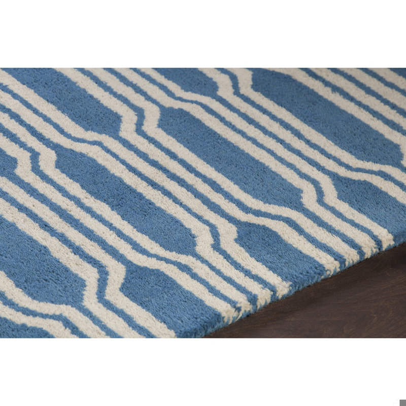 Tapis bleu turquoise et crème en laine touffeté à la main Acworth Authentic, 7 pi x 10 po
