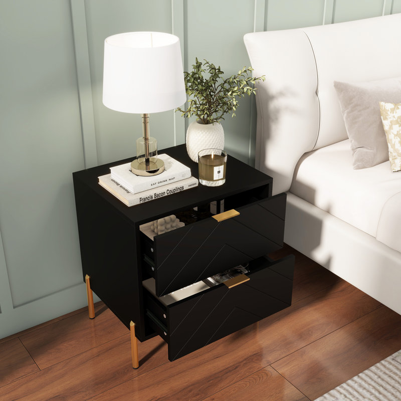 Double Drawer Nightstand (Set Of 2), Black
