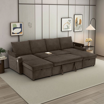 Canapé-lit convertible en forme de U avec méridienne de rangement double et ports USB