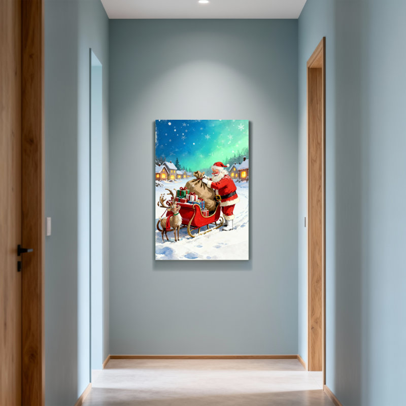 Père Noël de Noël avec traîneau et renne, H 48 po x l 32 po