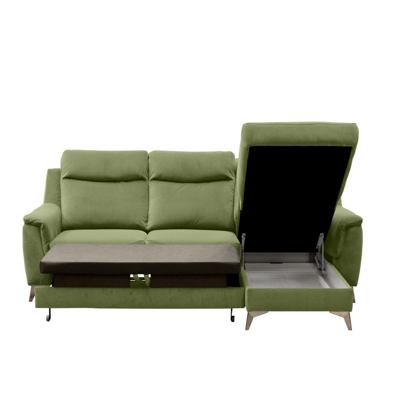 Izola 3 Seater Velvet Sofa Bed, Right Hand Facing, Green Grey
