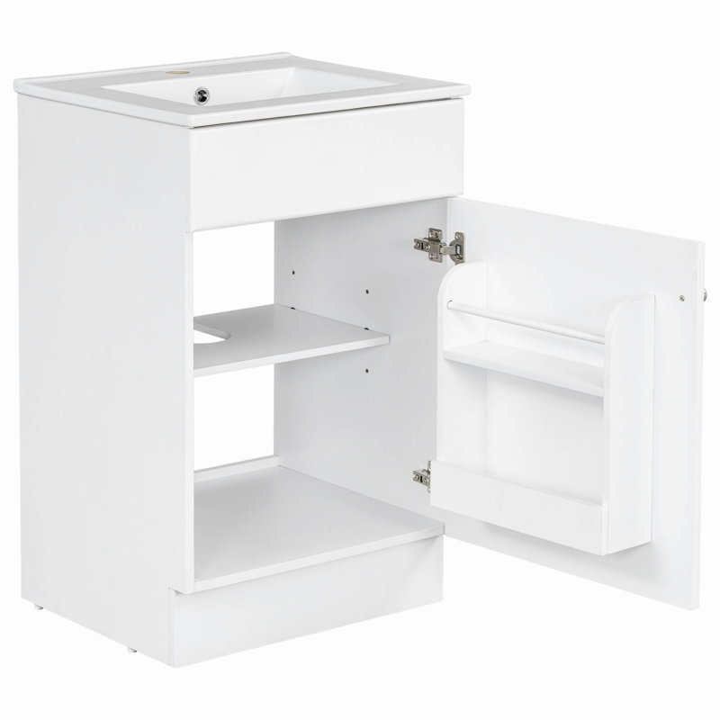 Meuble-lavabo de 20 po avec lavabo, meuble-lavabo avec tablette de porte et tablette réglable, White